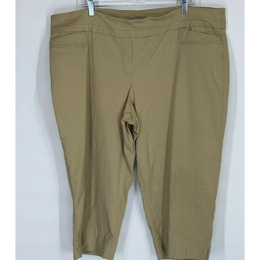 Valerie Stevens Brown Tan Flat Front Chino Cropped Pants Women's Size 24W